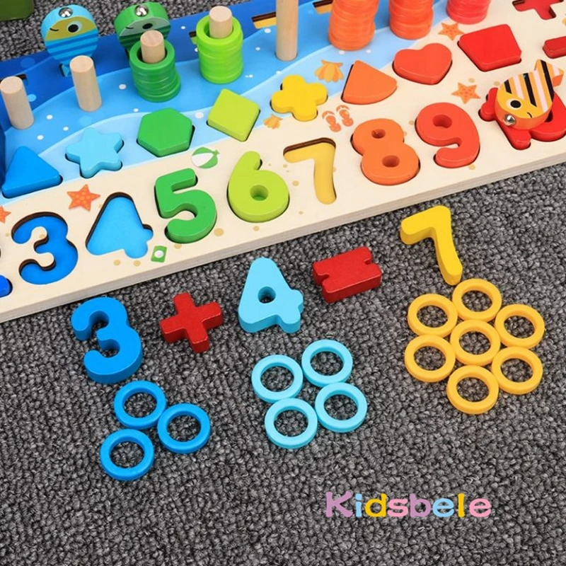 Kids Montessori Math Toys For Toddlers Educational Wooden Puzzle Fishing Toys Count Number Shape Matching Sorter Games Board Toy - Image 4