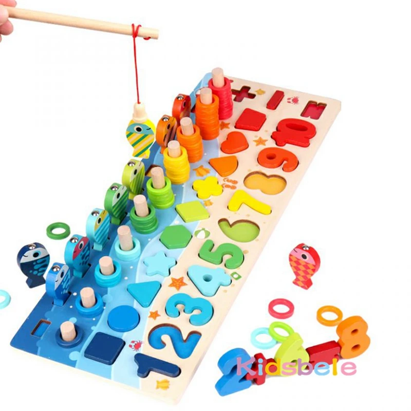 Kids Montessori Math Toys For Toddlers Educational Wooden Puzzle Fishing Toys Count Number Shape Matching Sorter Games Board Toy - Image 2