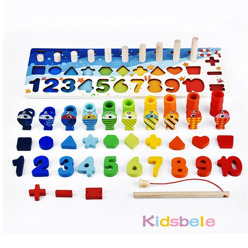 Kids Montessori Math Toys For Toddlers Educational Wooden Puzzle Fishing Toys Count Number Shape Matching Sorter Games Board Toy - Image 3