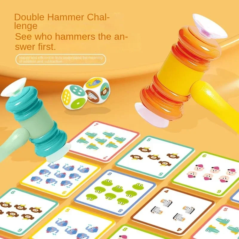 Kids Montessori Fun Mathematics Educational Toy Suction Cup Hammer Battle Table Game with Card Logic Thinking Training Math Toys - Image 2