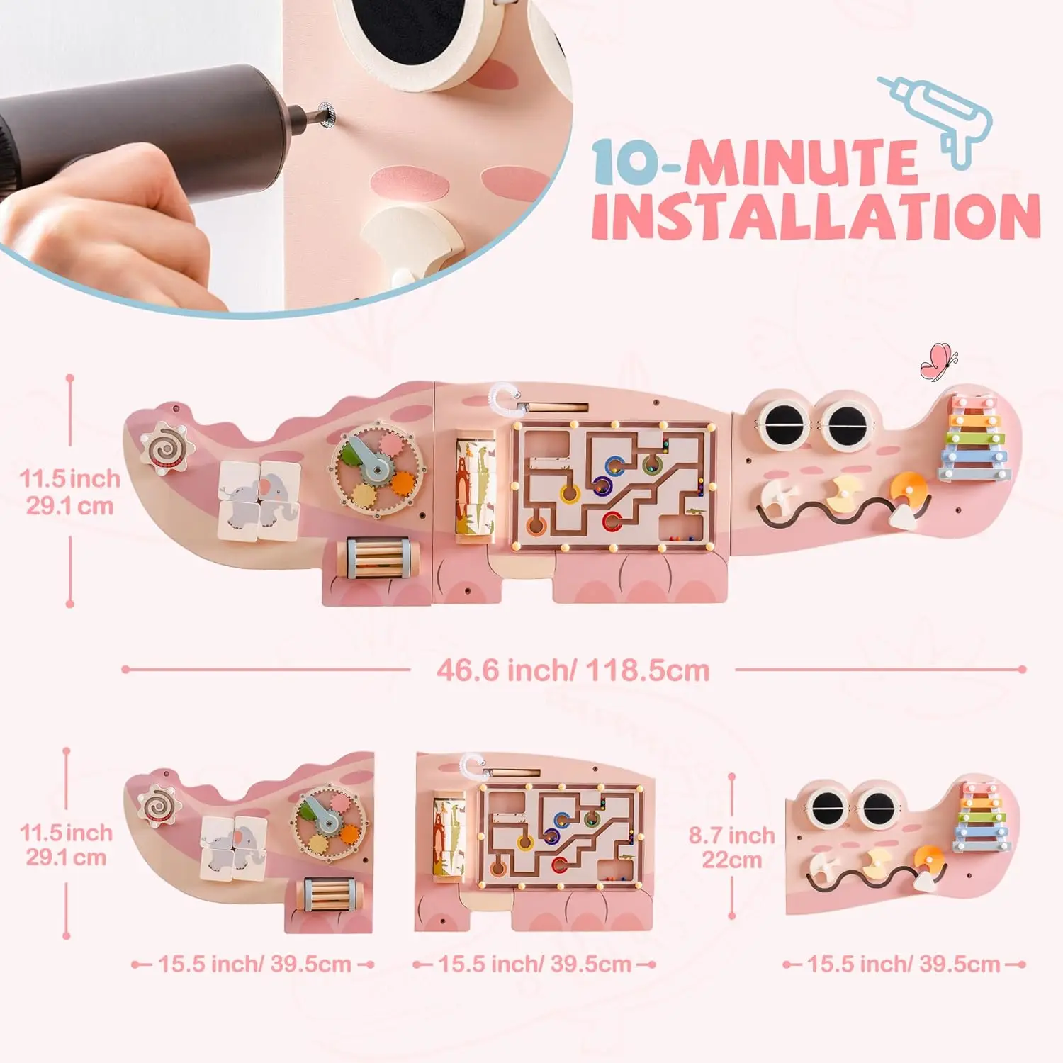 Robotime Robud Wooden Busy Board Montessori Learning Toy Wall Mounted Activity Centre with Gears Maze Wooden Toy Gifts - Image 4