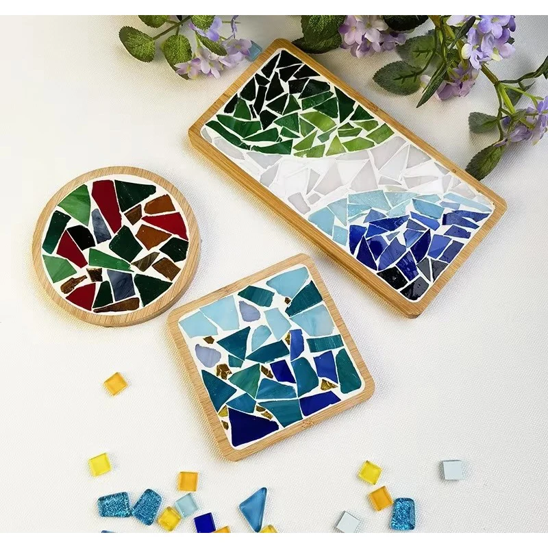 Handmade DIY Mosaic Cup Mat Bottom Bamboo Pad Heart Square Coaster Parent-Child Early Education Free Creation Handicraft Toys - Image 3
