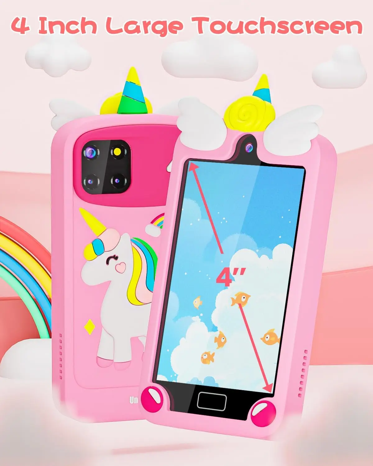 Kids Smart Phone for Girls with 4.0" Large Touchscreen, 32G Card Gifts for Kid Toys, Toddler Learning Toy, Dual Lens(Pink) - Image 2