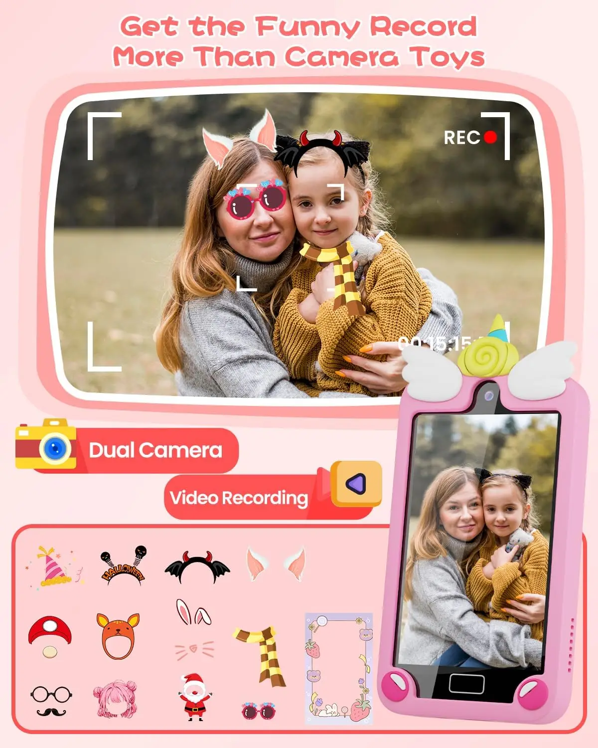 Kids Smart Phone for Girls with 4.0" Large Touchscreen, 32G Card Gifts for Kid Toys, Toddler Learning Toy, Dual Lens(Pink) - Image 5