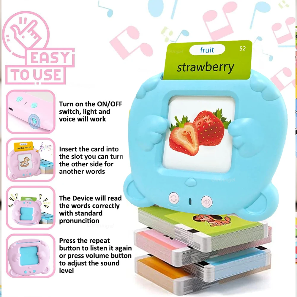 Talking Flash Cards for Kids Early Learning Educational Toy with Audio Sounds Montessori Language Development Toddler Flashcards - Image 2