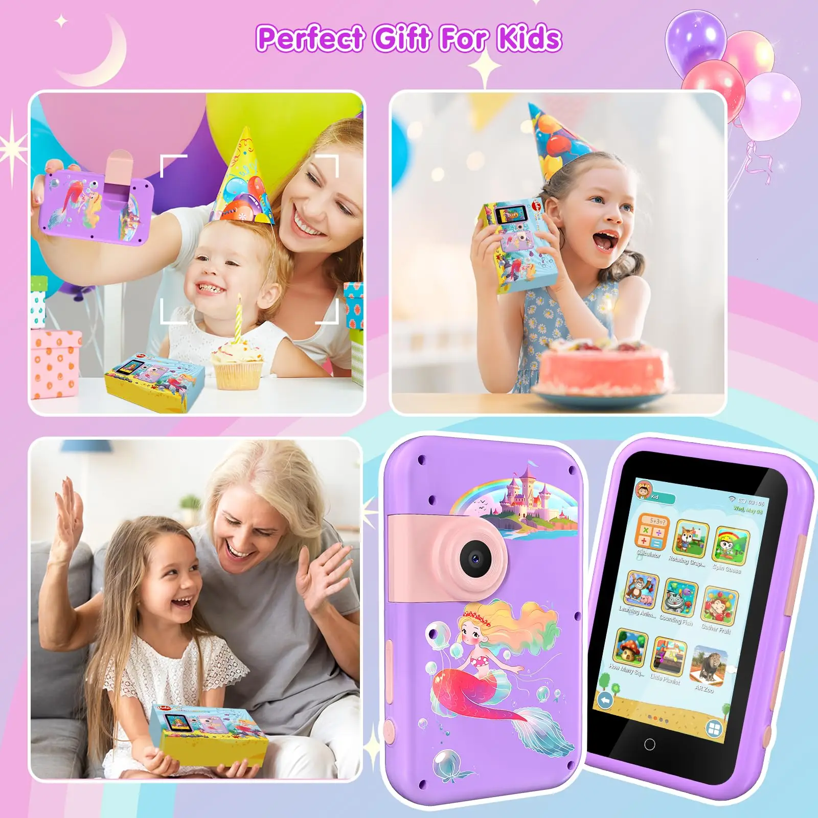 VATOS Smart Phone Toy-4" Large Touchscreen Mermaid Style Cell Phone with Dual Camera Music Game Toy Birthday Gift for kids3+ - Image 5