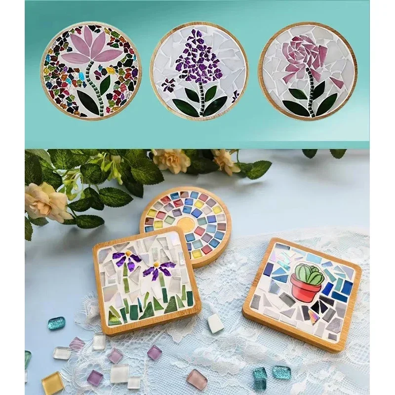 Handmade DIY Mosaic Cup Mat Bottom Bamboo Pad Heart Square Coaster Parent-Child Early Education Free Creation Handicraft Toys - Image 2